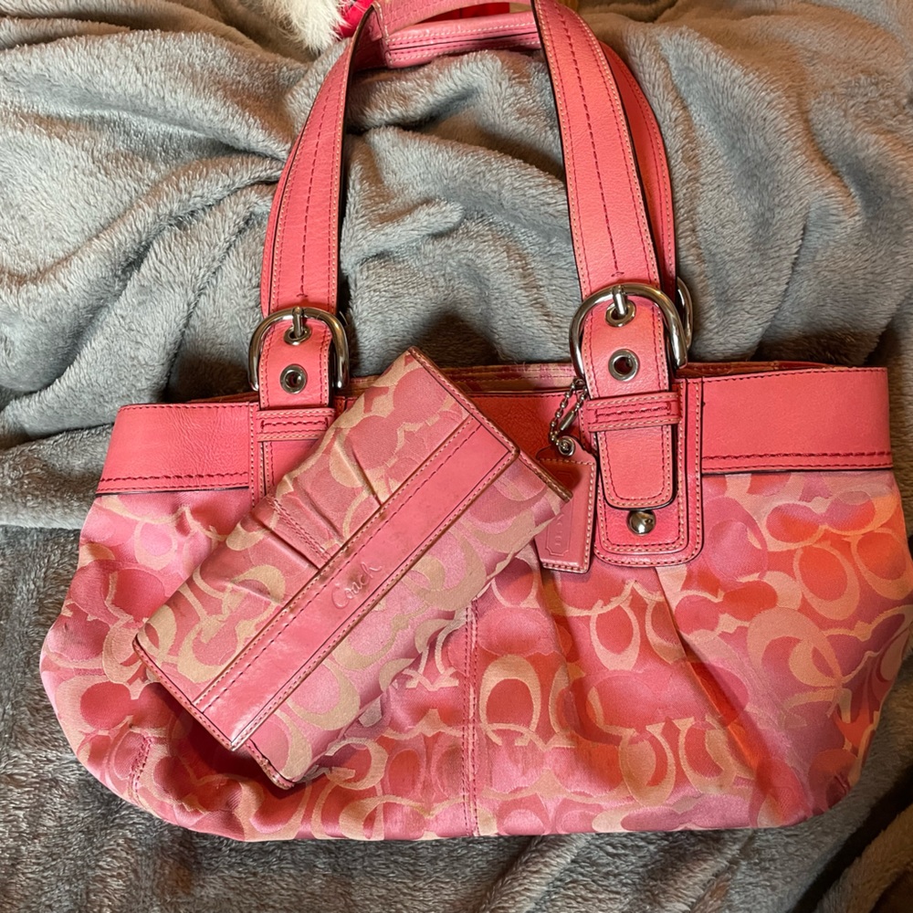 Pink Coach Signature Canvas Purse & matching wallet